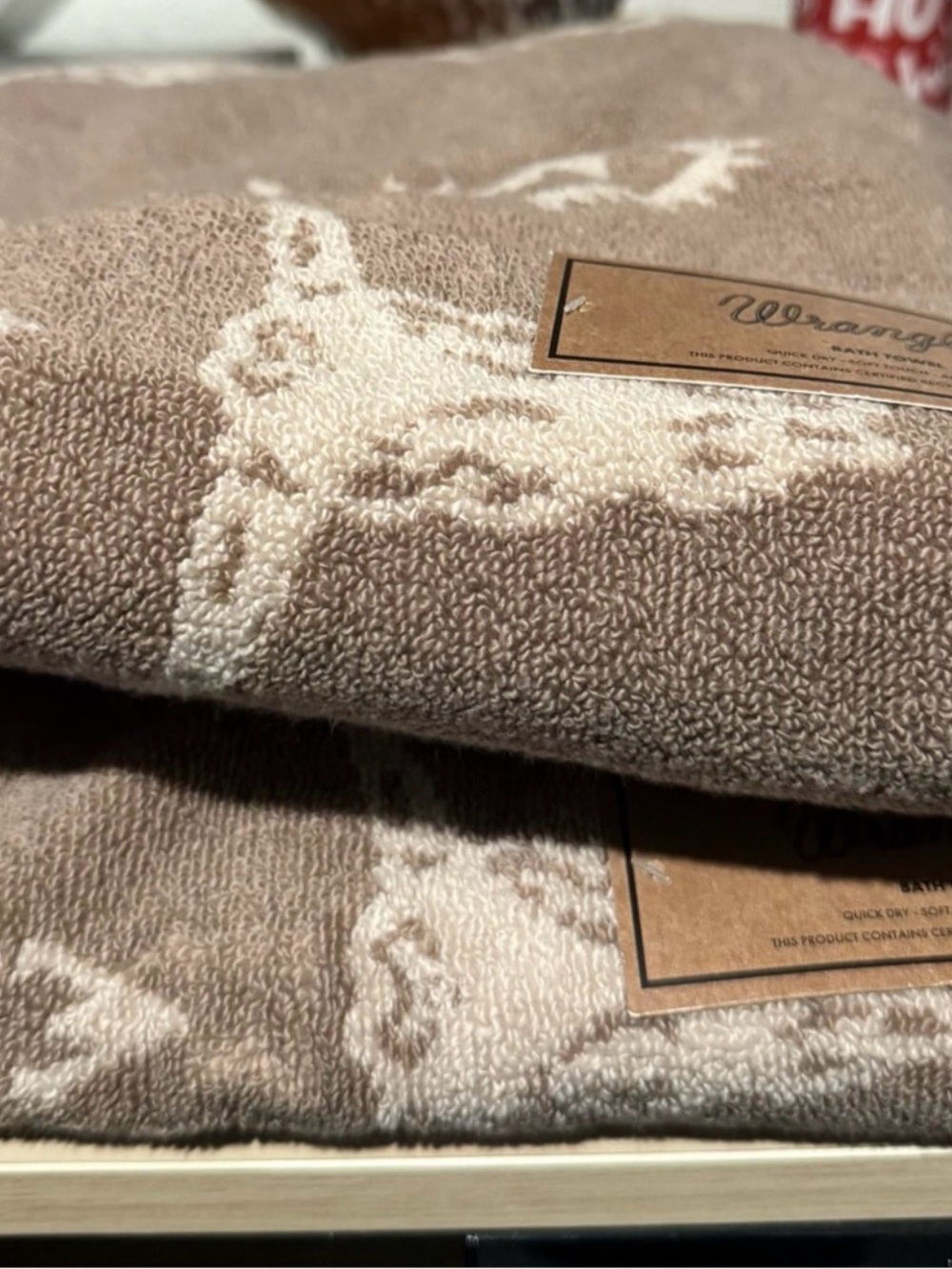 Wrangler Brown steerhead pattern 2 bath Towels + hand towel Set - NWT